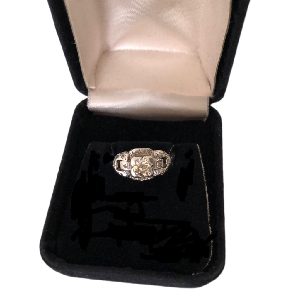 European Cut .35-.4 Carat Platinum Natural Diamond Solitaire Ring - Graded